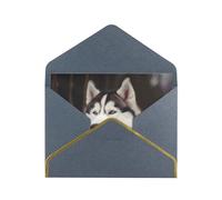 Cute Husky Dog Printed Pearl Paper Greeting Card, Black - Folded Blank Cards with Gold Trim for Weddings, Birthdays, Christmas