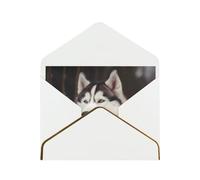Cute Husky Dog Printed Pearl Paper Greeting Card, White - Folded Blank Cards with Gold Trim for Weddings, Birthdays, Christmas