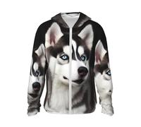 Cute Husky Dog Sun Protection Hoodie Jacket Full Zip Upf 50+ Long Sleeve Sun Shirt With Pocket Outdoor, Black, XXXL