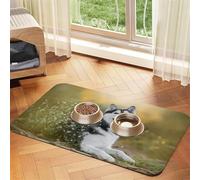 Cute Husky Dogs print PU Leather Feeding Mat for Dogs Cats Pet Food Mat Absorbent Non-Slip Rubber Bottom