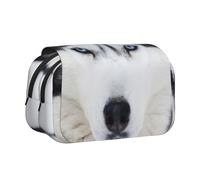 Cute Husky Double Clamshell Pen Case Portable Pencil Pouch With Zipper