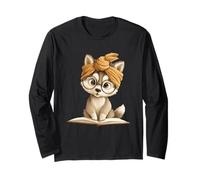 Cute Husky Puppy Reading Book with Long Sleeve T-Shirt