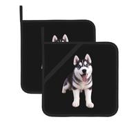 Cute Husky Washable Pot Holder Set, Heat Resistant Pot Holder Accessories 2-Piece Set, Cooking Oven Grill Mat, 8 * 8 Inch