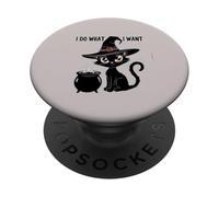 Cute I DO WHAT WANT My Cat Witch Magical Black Meow I'm Fine PopSockets Adhesive PopGrip