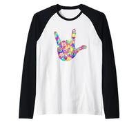 Cute I Love You Hand Sign Language ASL Hippie Aesthetic Raglan Baseball Tee