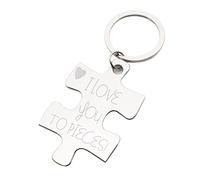 Cute I Love You To Pieces Design Engraved Silver Jigsaw Keyring in a Black Velvet Pouch