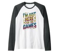 Cute I’M JUST HERE for THE Games Games Begin Teacher Jump On Raglan Baseball Tee