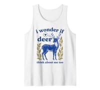 Cute I Wonder If Deer Think About Me Too Forest Animal Tank Top