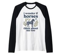 Cute I Wonder If Horses Think About Me Too Folk Art Floral Raglan Baseball Tee