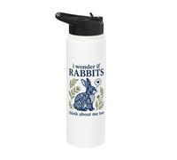 Cute I Wonder If Rabbits Think About Me Too Floral Bunny Stainless Steel Insulated Water Bottle