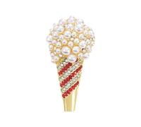 Cute ice cream cone brooch for elegant Korean style crystal rhinestone pearl costume accent pin dress coat and blouse
