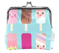 Cute Ice Cream Light Blue Leather Coin Pouch for Women Cute Buckle Kiss Lock Girls Coin Card Change Wallet, Cute Ice Cream Light Blue, OneSize