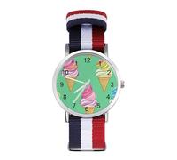 Cute Ice Cream Pattern Casual Watch for Men Women Braided Strap Watches Three-Hand Wrist Gift