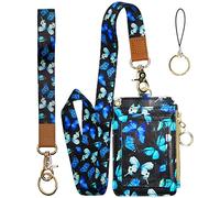 Cute Id Badge Holder with Lanyard,Blue Butterfly Teacher Lanyards for Id Badges and Keys,Identity Id Badge Holder Case, Nurse Doctor Office School Teacher Name Credit Card Pocket