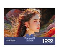 Cute Idol Long Hair Flowing in The Wind 1000 Piece Sturdy Cardboard Jigsaw Puzzles Red-Haired Fantasy Woman Vibrant Imagery Creative Game Jigsaws For Adults And Kids 52x38cm/1000pcs