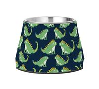 Cute Iguanas Navy Blue Pets Food Bowl with Stand Stainless Steel Pets Dish Bowl for Slow Feed Cats Whisker Fatigue