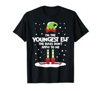 Cute I'm The Youngest Elf Rules Don't Apply to Me Funny Xmas T-Shirt