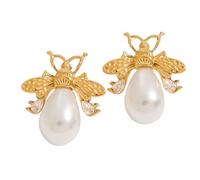 Cute Insect Pearl Honeybee Stud Earrings for Women - Exaggerate Stainless Steel Elegant Statement Trendy Daily Earring Fashion Accessories Creative Gift for Daily Wear, Office & Bridal Occasions