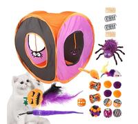 Cute Interactive Cat Tunnel - Durable Polyester Play Channel | Square Tube with Teaser Wand Bell Ball Plush, Halloween Kitten Activity Set for Indoor Cats Hunting Training and Playti