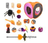 Cute Interactive Cat Tunnel - Kitten Starter Kit Bundle | Halloween Folding Cat Wand Ball Spring Mice Toys | Polyester Kitten Play And Exercise Set | Folding Square Channel For Indoor Pets