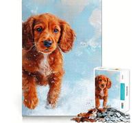 Cute Irish Setter Puppy Painting Jigsaw Puzzles 1000 Piece for Teenagers Cognitive Skill Clear Color Fun Challenge Home Accent (38x26cm)