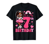 Cute It's My 7th Birthday Afro Girls Bday 7 Years Old Party T-Shirt