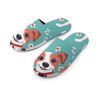 Cute Jack Russell Dog Warm Mens Slippers Slip On Soft Fleece House Shoes Winter Indoor Outdoor