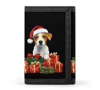 Cute Jack Russell Santa Hat Funny Slim Trifold Wallet for Men Front Pocket Purse with Credit Card Holder