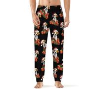 Cute Jack Russell Santa Hat Men's Pajama Pants Soft Loungewear Bottoms Lightweight Sleepwear