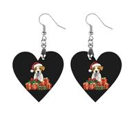 Cute Jack Russell Santa Hat Women's Wooden Earring Drop Dangle Earrings Pendant Jewelry Love