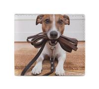 Cute Jack Russell Terrier Dogs Men Wallet Leather Bifold Wallets with Window Slim Minimalist Front Pocket