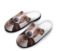 Cute Jack Russell Terrier Dogs Winter Warm Mens Slippers Rubber Sole Comfortable Cotton House Shoes For Daily Wear 13-14（46-47）
