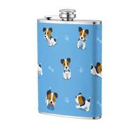 Cute Jack Russell Terrier Dogs with Bones Pattern,304 Stainless Steel 8oz Flask Pu Leather Case, Pocket Flagon Outdoor Flat Liquor Flask