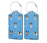 Cute Jack Russell Terrier Dogs with Bones Pattern,Luggage Tags Pu Leather Name Tag Travel Suitcase Identifier ID Tags Durable Luggage Label 2 pcs