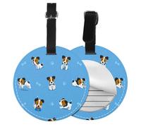 Cute Jack Russell Terrier Dogs with Bones Pattern,Luggage Tags Pu Leather Name Tag Travel Suitcase Identifier ID Tags Durable Baggage Label 2 pcs