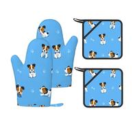 Cute Jack Russell Terrier Dogs With Bones Pattern,Oven Mitts and Pot Holders Set of 4, Kitchen Anti-Slip Cooking Gloves Heat Resistant Oven Gloves