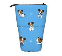 Cute Jack Russell Terrier Dogs with Bones Pattern,Standing Pencil Holder Stationery Bag Pencil Pouch Organizer Telescopic Pencil Case