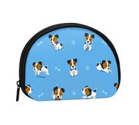 Cute Jack Russell Terrier Dogs with Bones Pattern, Women's Storage Bag Shell Makeup Bag Small Coin Purse Shell Change Pouch