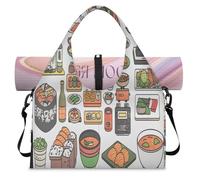 Cute Japan Food Sports Duffle Bag with Shoe Compartment Weekend Overnight Bags Tote Cabin Luggage Bag for Gym Yoga Travel