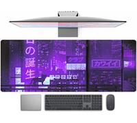 Cute Japanese Anime Gaming XL Mouse Pad - Cool Purple Japan City Mousepad for Computer, Laptop Keyboard - Large Desktop Protector for Women Office - 31.5x11.8 in