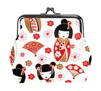 Cute Japanese Dolls Kokeshi Pattern Coin Purse Wallet Bag Change Pouch Gifts for Women Kids Girls Key Holder