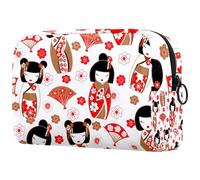 Cute Japanese Dolls Kokeshi Pattern Cosmetic Bag for Women, Travel Toiletries Bags Large Makeup Handy Pouch Organiser Bag with Zipper
