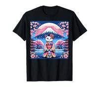 Cute Japanese Geisha Cat Anime Sakura Flowers T-Shirt