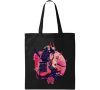 Cute Japanese Samurai Cherry Tree Girl Natural Ecological Cotton Tote Bag Black