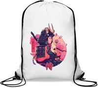 Cute Japanese Samurai Sakura Girl Gym Sack Casual Drawstring Bag White