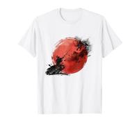 Cute Japanese Samurai Warrior Japanese Dragon, Cool Red Moon T-Shirt