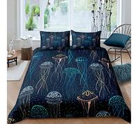 Cute Jellyfish Duvet Cover Ocean Creature Themed Bedding Set Sea Underwater World Comforter Cover for Boys Girls Children Teens Marine life Sealife Bedspread Cover King Size With 2 Pillow Case