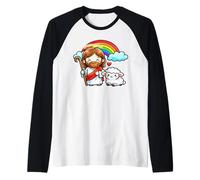 Cute Jesus Christ Shepherd Lamb Rainbow Kid Christianity Raglan Baseball Tee