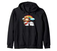 Cute Jesus Christ Shepherd Lamb Rainbow Kid Christianity Zip Hoodie
