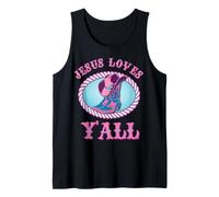 Cute Jesus Loves Y'all Cowgirl Christian Tank Top
